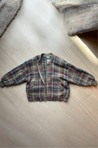 Retro Tartan Wool Zip Jacket - Vintage Knit