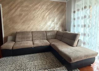Divano letto angolare marrone/beige