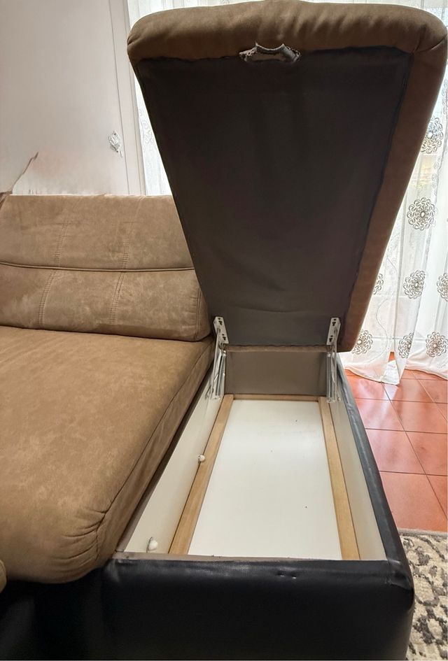 Divano letto angolare marrone/beige