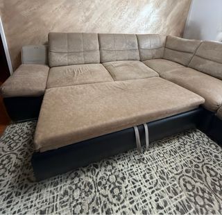 Divano letto angolare marrone/beige