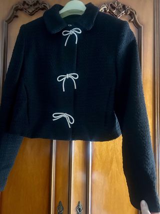 Chaqueta Zara Lazos Tweed Negra