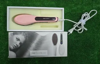 Cepillo Alisador Eléctrico Rosa y Blanco