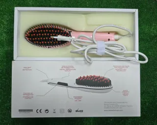 Cepillo Alisador Eléctrico Rosa y Blanco