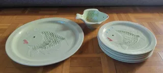 Vajilla cerámica pescado verde y blanco