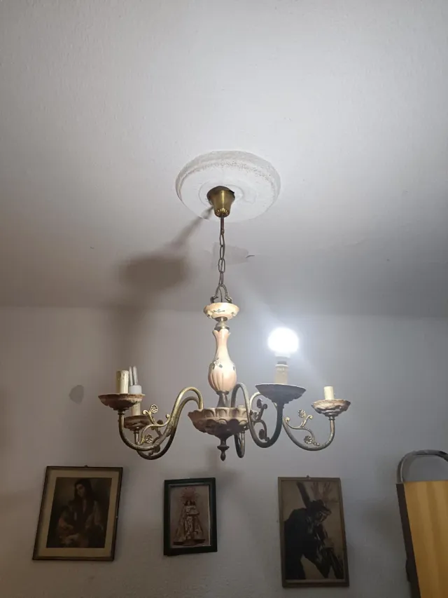 Lampada da soffitto in bronzo e ceramica Vintage