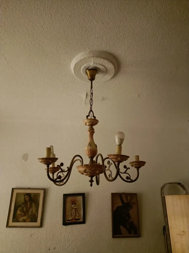 Lampada da soffitto in bronzo e ceramica Vintage