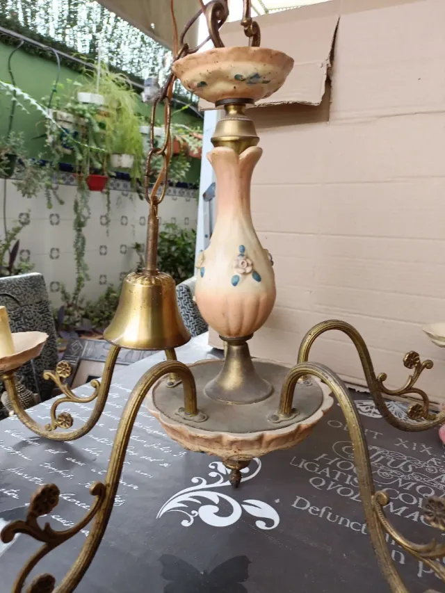 Lampada da soffitto in bronzo e ceramica Vintage