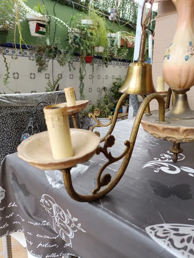 Lampada da soffitto in bronzo e ceramica Vintage