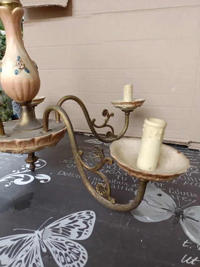 Lampada da soffitto in bronzo e ceramica Vintage