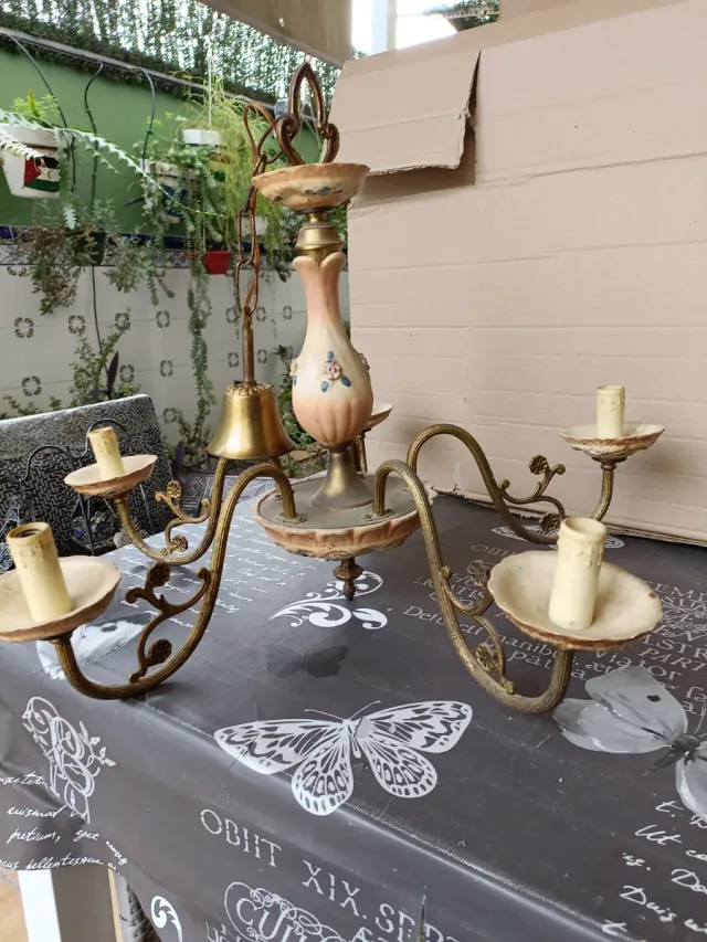 Lampada da soffitto in bronzo e ceramica Vintage