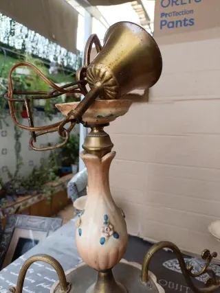 Lámpara de techo de bronce y cerámica Vintage