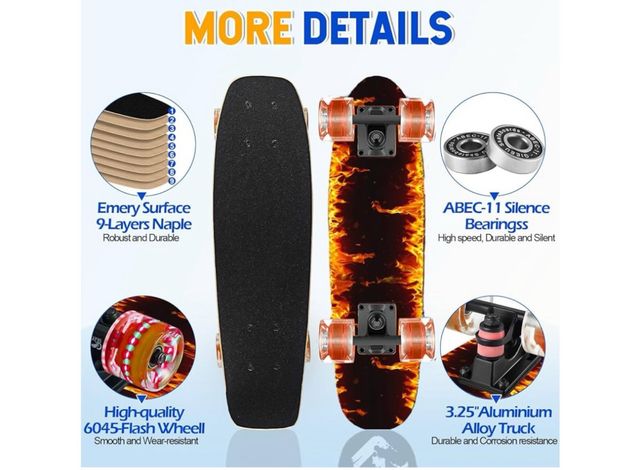 Skate Board Diseño Llamas Ruedas Naranjas - miniatura 3