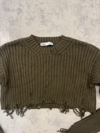 Maglione Zara corto verde oliva S