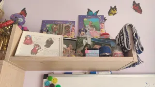 Estanterías de madera y plástico