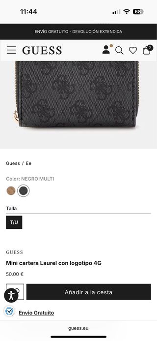 Monedero Guess Negro Estampado Logo NUEVO