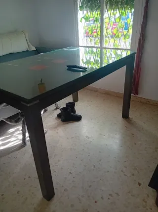 Mesa de centro cristal y madera