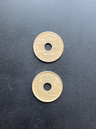 25 Pesetas Melilla 1997 y País Vasco 1998 con aguj