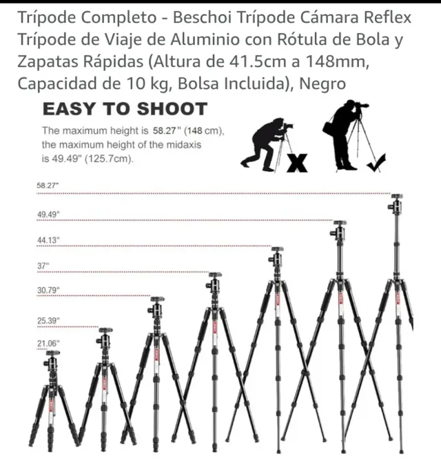 Trípode Beschol M255 Aluminio Viaje Rótula 360