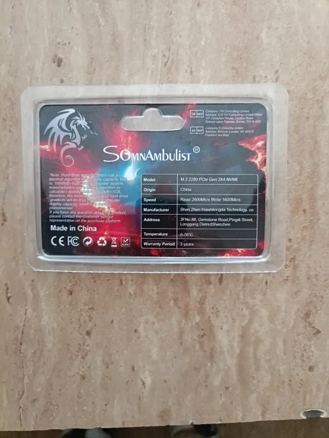 SSD NVMe M.2 Somnambulis 256 GB PCIe Gen 3x4