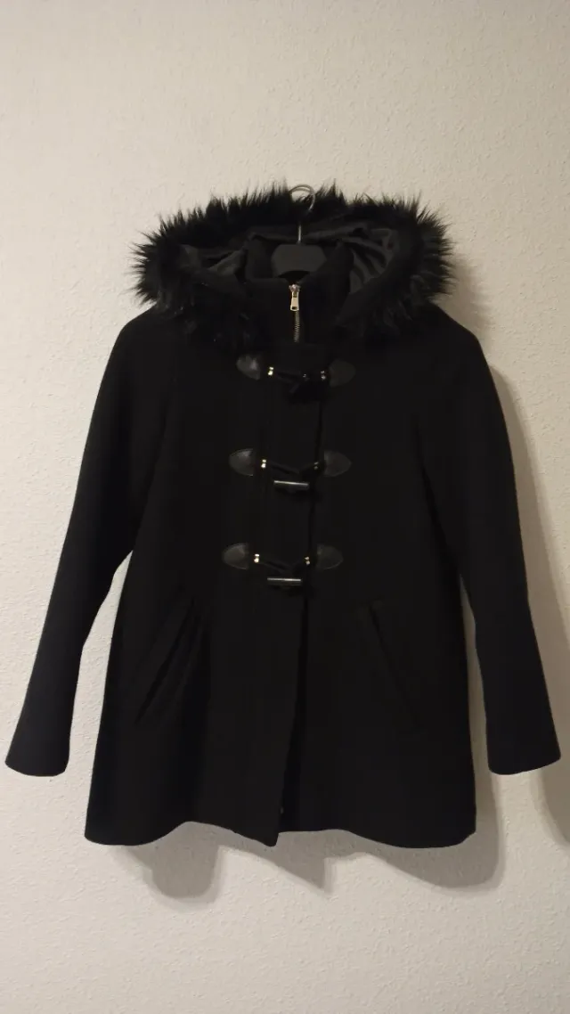 Abrigo trenca mujer negro con capucha