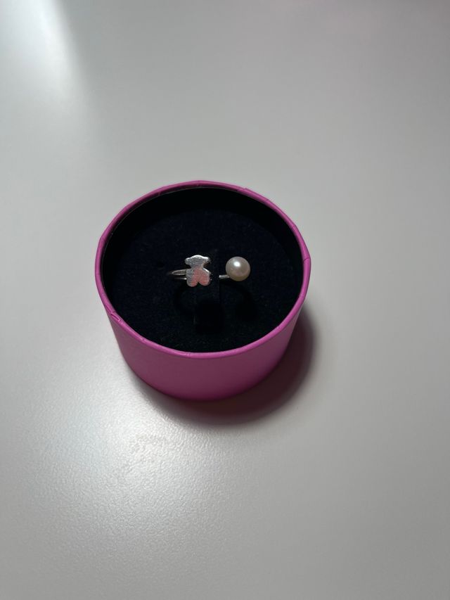 Anillo Tous Oso Perla Ajustable Plata