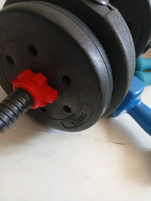 Lote de pesas y accesorios fitness