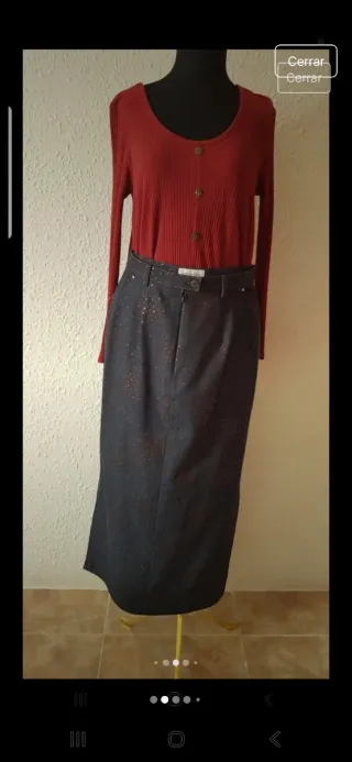 Falda larga brillos granate nueva