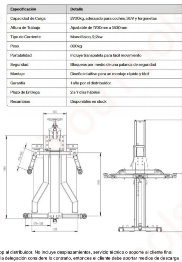 Elevador 1 Columna Móvil 2,7T.MOVIL 220V