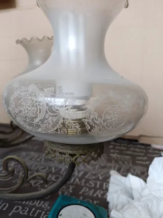 Lámpara Bronce y Cristal Tallado Vintage 6 brazos