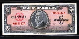 Cuba 5 Pesos 1950 XF/EBC - Serie X966337A