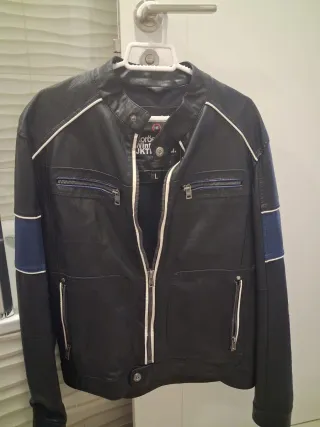 Cazadora polipiel hombre negra y azul Talla L