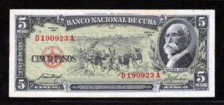Cuba 5 Pesos 1958 Serie D190923A