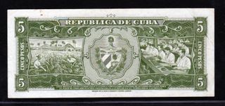 Cuba 5 Pesos 1958 Serie E608023A
