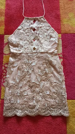 Vestido fiesta beige/dorado Talla S/36