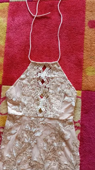 Vestido fiesta beige/dorado Talla S/36