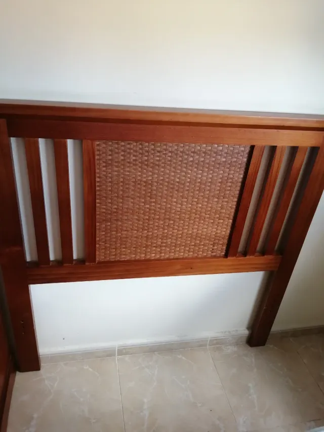 2 Cabeceros Cama 90cm Madera y Mimbre