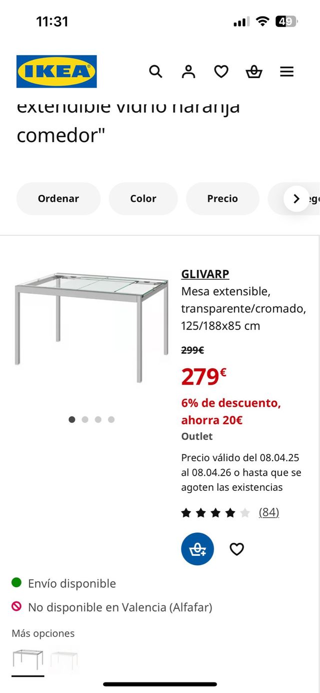 Mesa extensible cristal naranja y metal