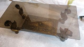 Mesa centro vintage cristal y metal dorado