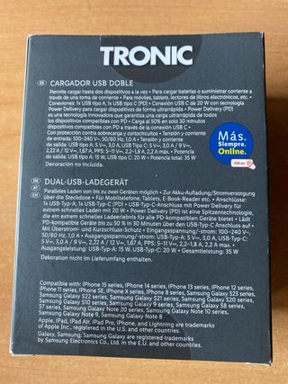 Cargador Doble USB Tronic 35W PD
