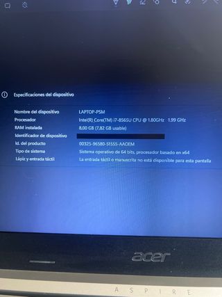 SSD Acer Aspire 5 i7/8 GB/512 GB