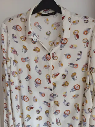 Camisa Zara Estampado Búhos Multicolor