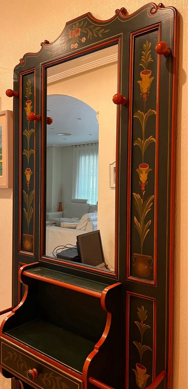 Mueble recibidor madera pintado a mano