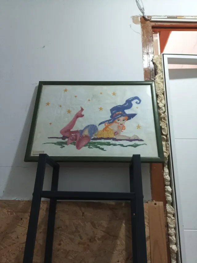 Cuadro punto de cruz bruja estrellas