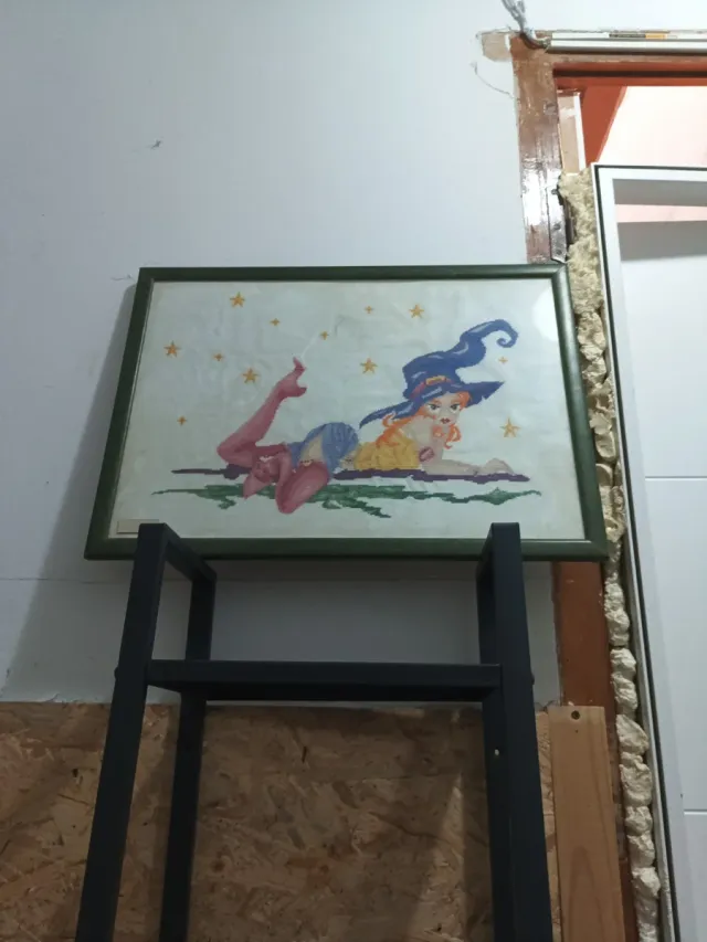 Cuadro punto de cruz bruja estrellas