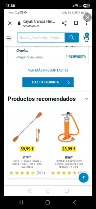 Kayak hinchable en perfecto estado