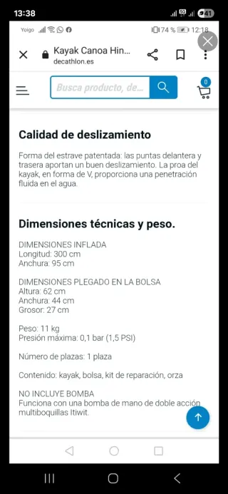 Kayak hinchable en perfecto estado