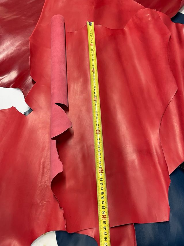 Lotto 6 Ritagli pelle capretto blu e rossi