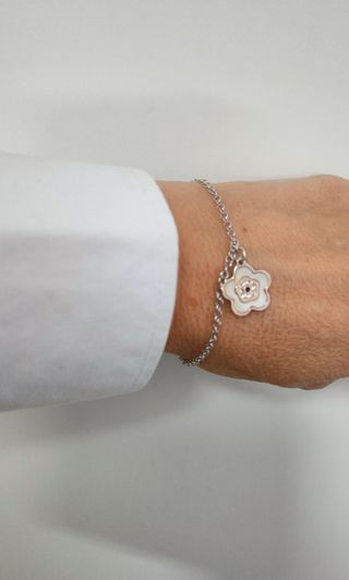 Pulsera Plata Flor Madre Perla Circonitas