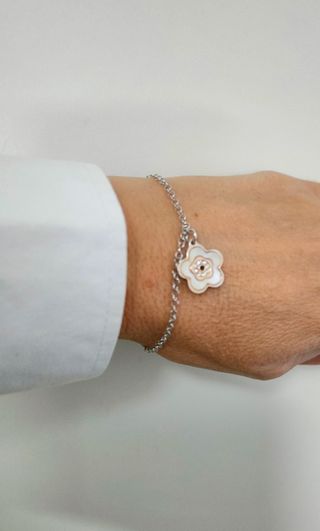 Pulsera Plata Flor Madre Perla Circonitas