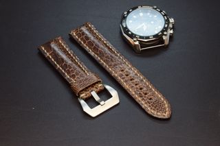 Correa Piel Avestruz 24mm Marrón Hebilla Plata